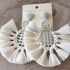 White Tassel Statement Earrings